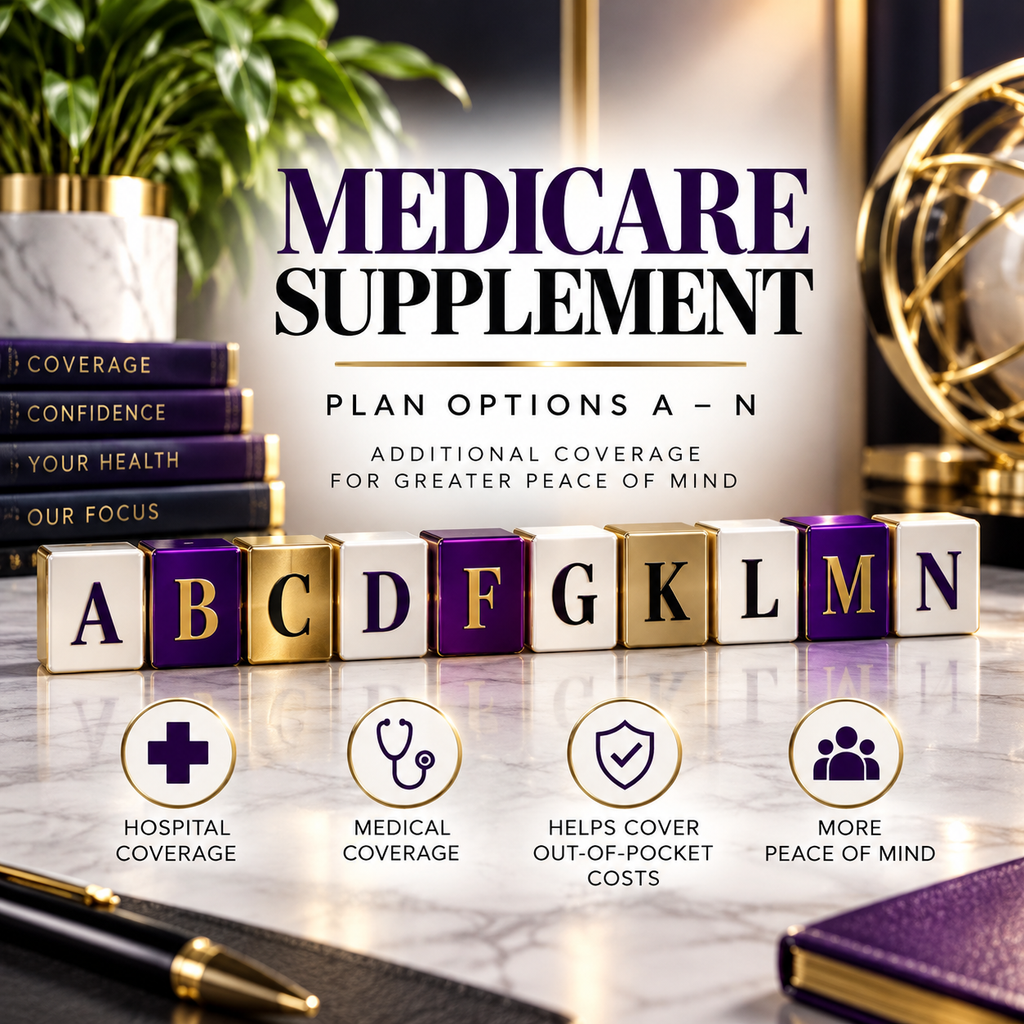 Medicare Supplement coverage graphic featuring Medicare Supplement plan letter options.